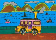 Mountain and sea scenery,hot spring vehicle