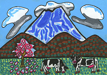 「岩手山と一本桜の風景」