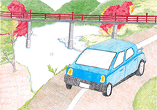 赤い橋を見ながら