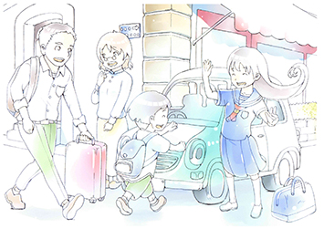 「さあ、車に乗ってでかけよう！」