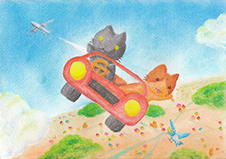 街の上を空飛ぶ車