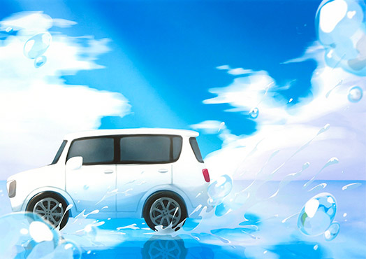 「水面を走る車」
