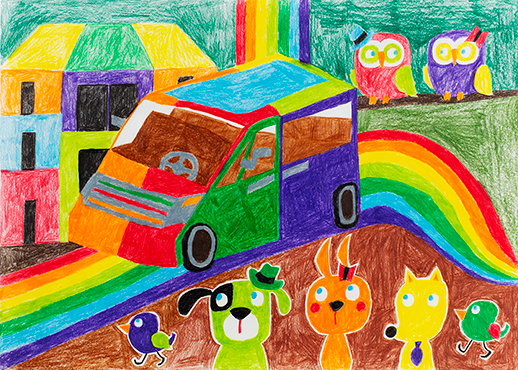 「虹色の車と虹色の世界」